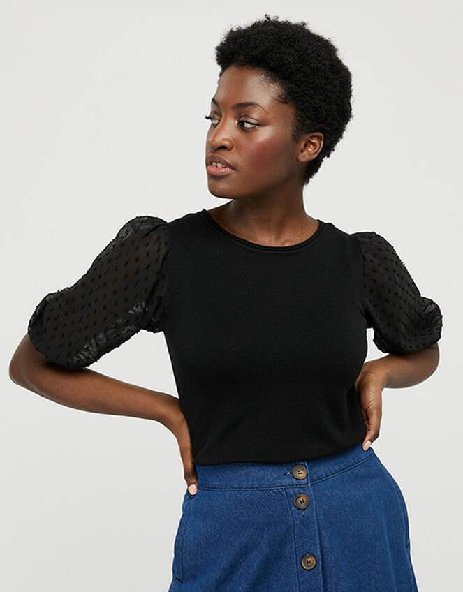 Melanie Puff Sleeve Jumper, Black (BLACK), large