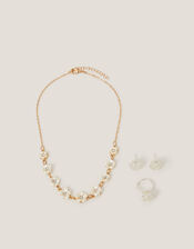 Pearly Flower Jewellery Set, Gold (GOLD), large