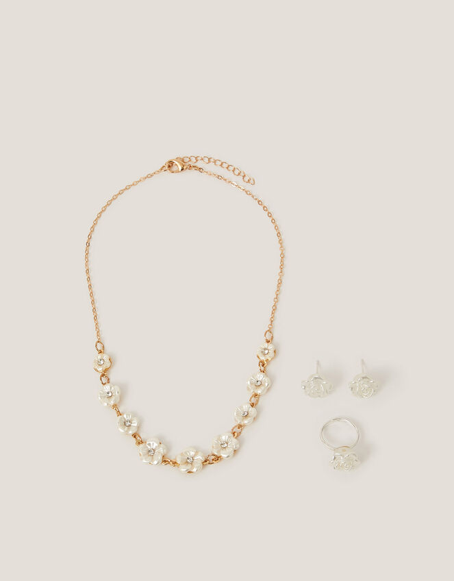 Pearly Flower Jewellery Set, Gold (GOLD), large