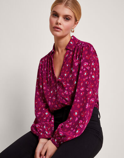 Sara Animal Print Blouse, Pink (PINK), large