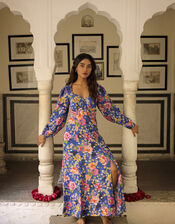 Florella Floral Midi Dress in Sustainable Viscose, Blue (BLUE), large
