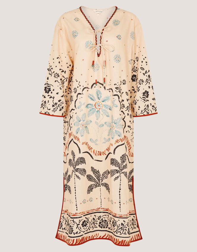 Aleah Tropical Print Midi Kaftan, Ivory (IVORY), large