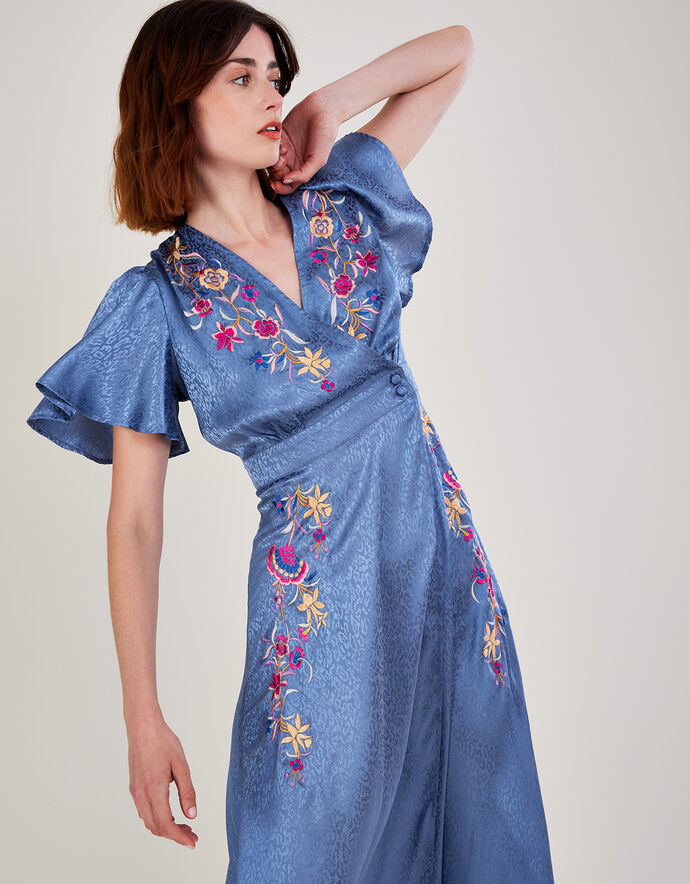 Elizabeth Embroidered Jacquard Dress Blue Casual & Day Dresses Monsoon UK.