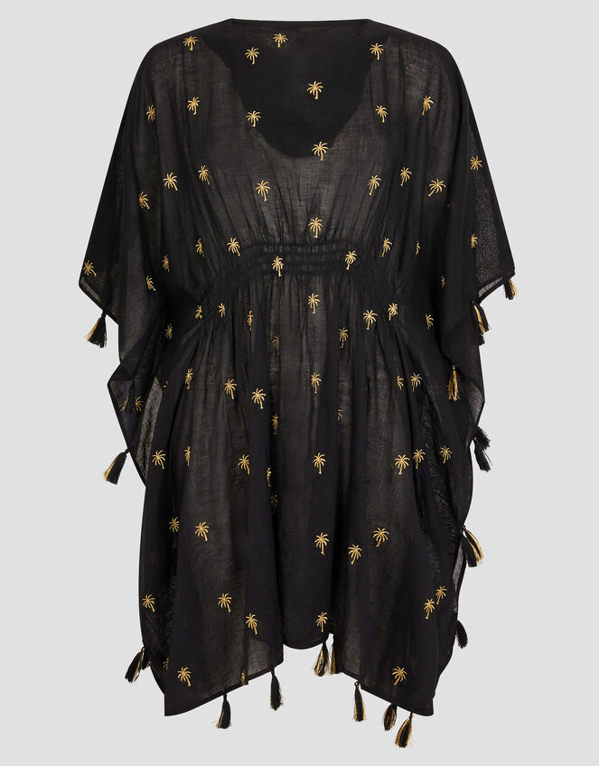Ivy Palm Embroidered Kaftan, Black (BLACK), large