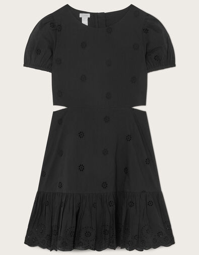 Broderie Cut-Out Detail Dress, Black (BLACK), large