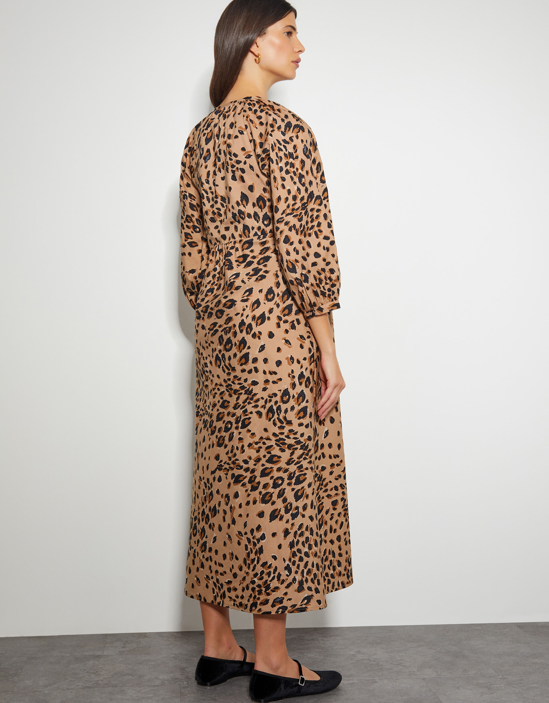 Raife Leopard Print Tie Midi Dress Natural Day Dresses Monsoon UK