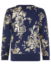 Foil Flower Sweatshirt and Joggers Set, Blue (NAVY), large