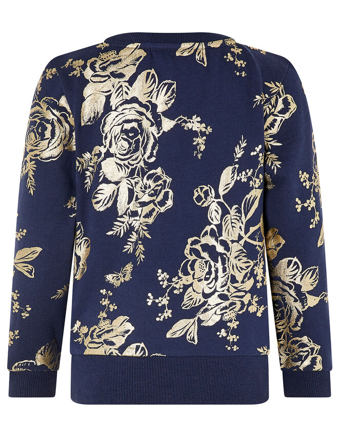 Foil Flower Sweatshirt and Joggers Set, Blue (NAVY), large