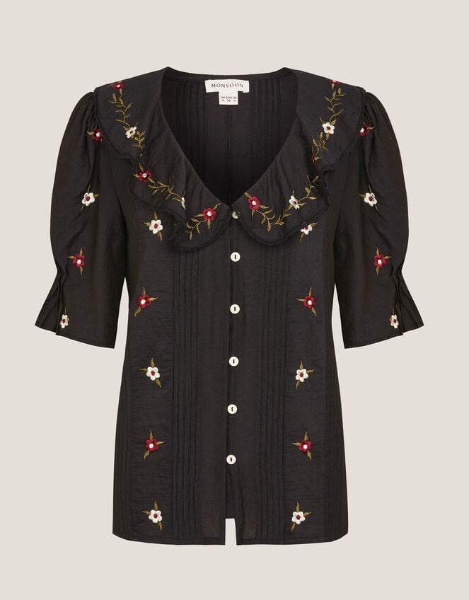 Elsie Floral Embroidered Shirt, Black (BLACK), large