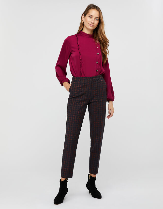 Harriet Houndstooth Jacquard Trousers, Red (BURGUNDY), large