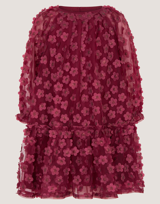 Nayla Long Sleeve Appliqu&eacute; Party Dress, Red (BURGUNDY), large