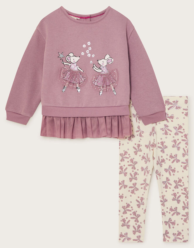 Baby Mouse Top and Bow Leggings Set, Purple (PURPLE), large