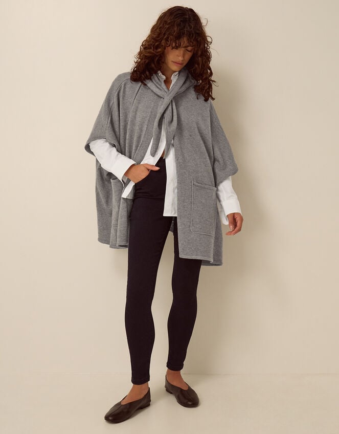 Samia Knitted Scarf Cape, Grey (CHARCOAL), large