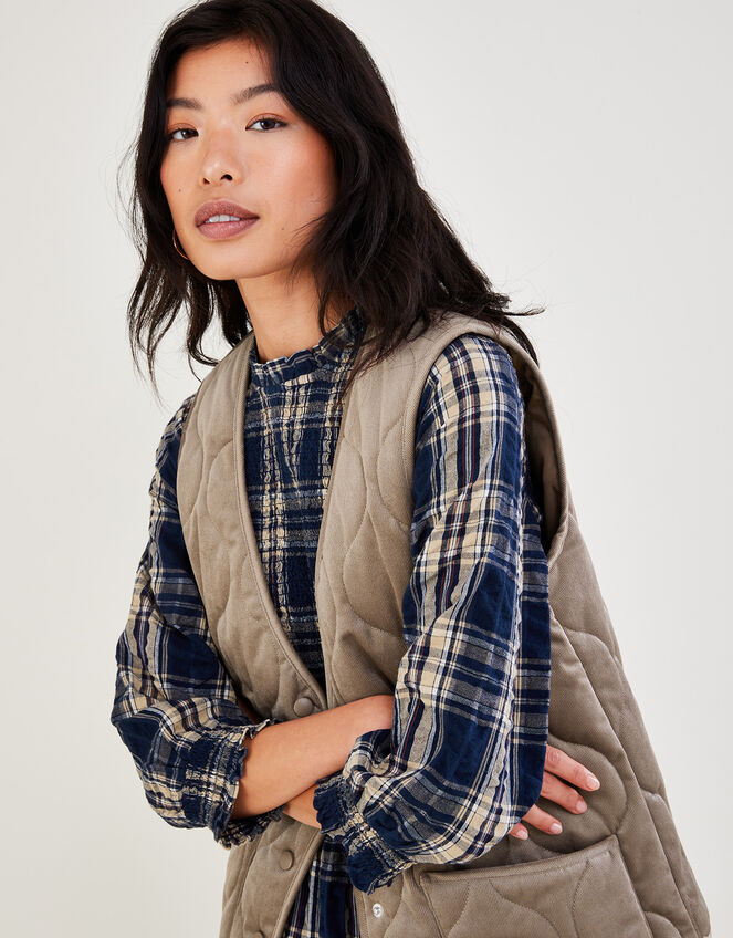 Cord Quilted Gilet , Brown (MUSHROOM), large