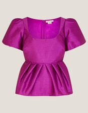 Sandra Smock Puff Sleeve Top, Purple (PURPLE), large