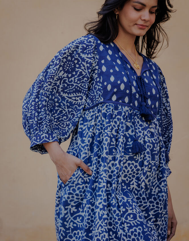 Dilli Grey Paisley Midi Dress, Blue (INDIGO), large