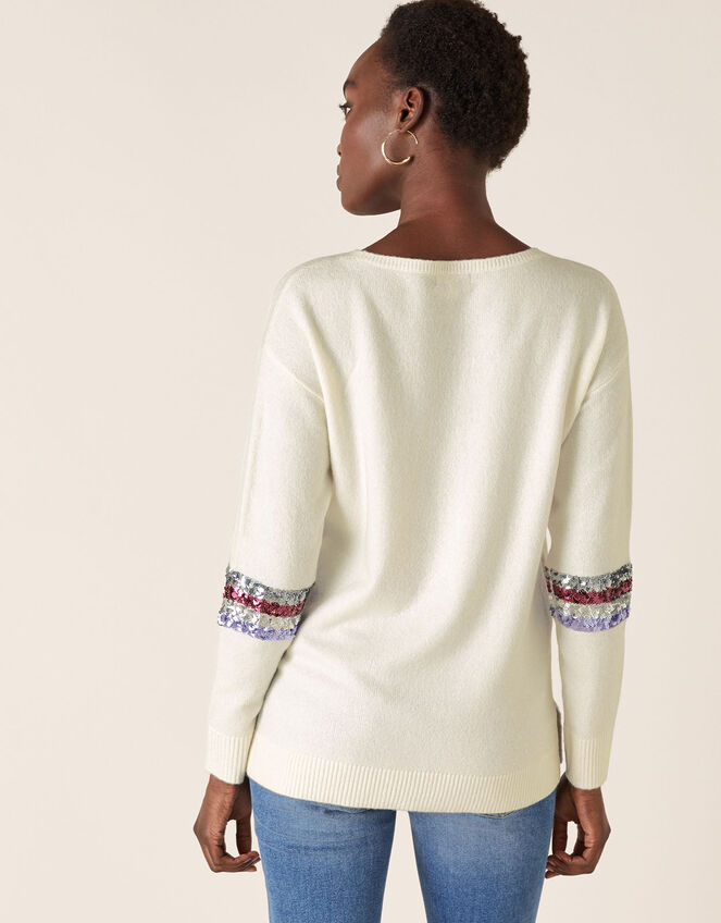 Sequin Star Knit Jumper, Ivory (IVORY), large