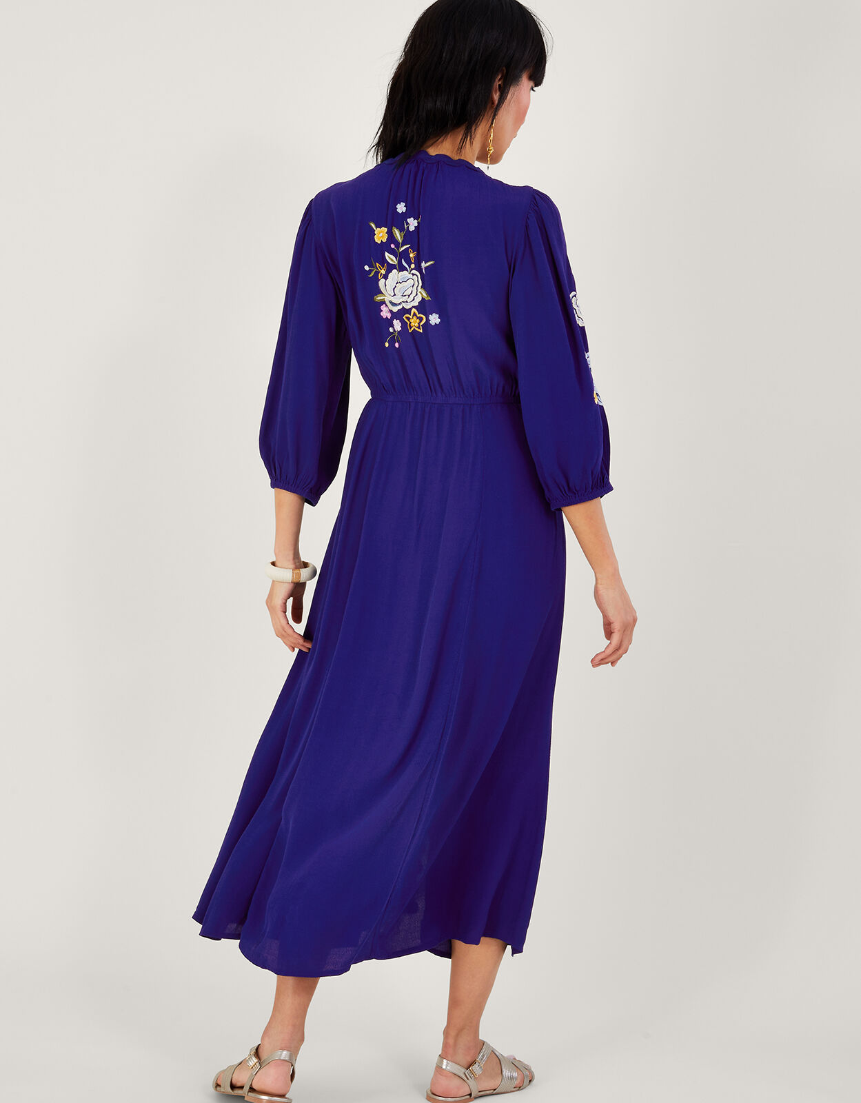 Olla Floral Embroidered Tea Dress in Sustainable Viscose Blue