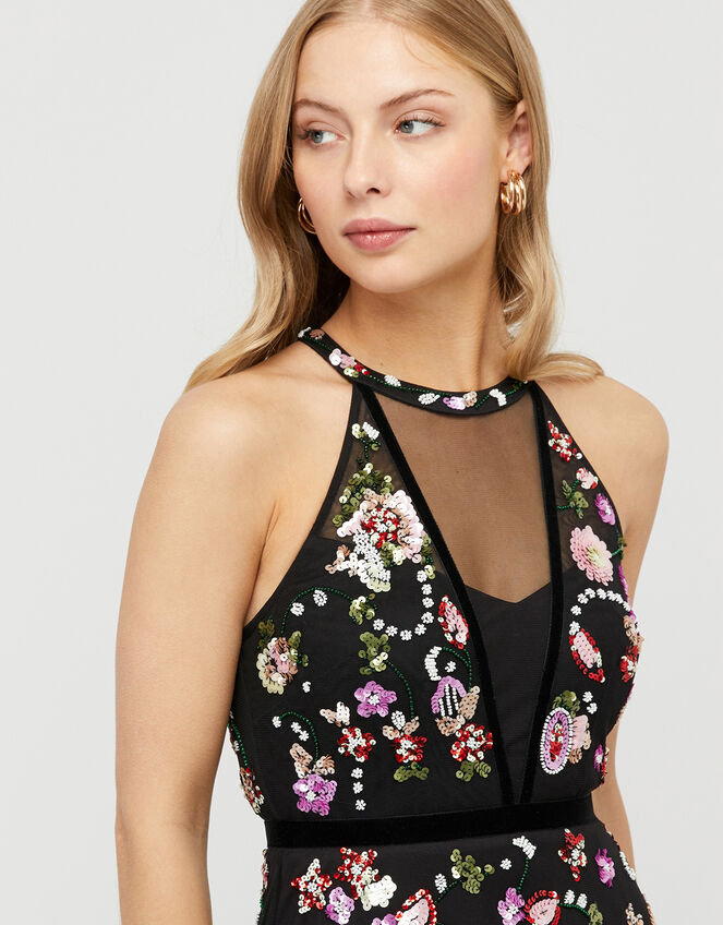 Cara Floral Sequin Maxi Dress, Black (BLACK), large