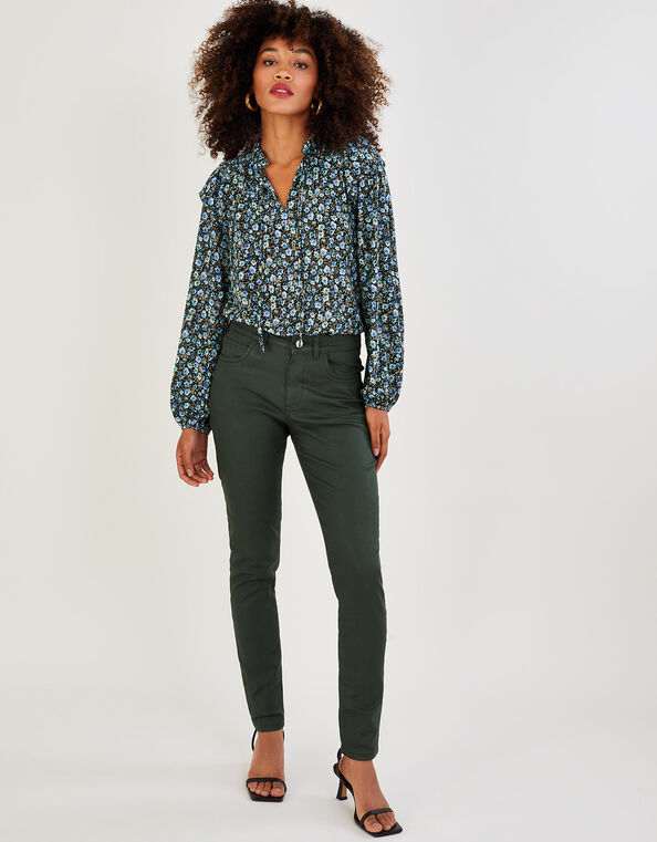 Coated Denim Skinny Jeans, Green (KHAKI), large