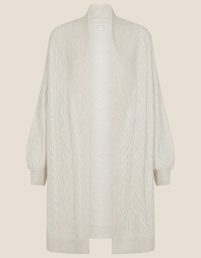 Shawl Collar Cable Knit Cardigan Cream Cardigans Monsoon UK.