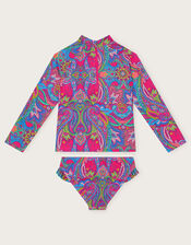 Paisley Long Sleeve Tankini Set, Pink (PINK), large