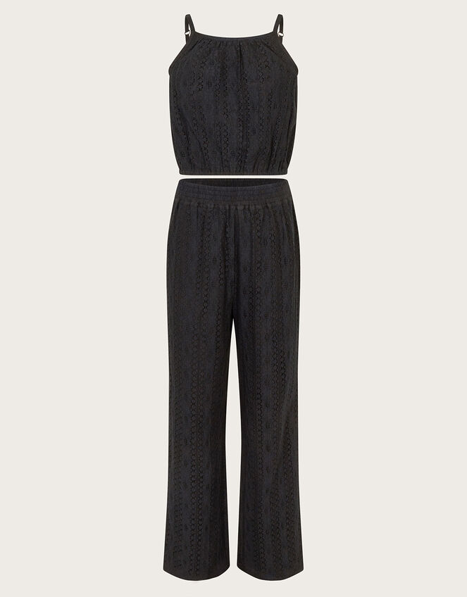 Lace Top and Trousers Set, Black (BLACK), large