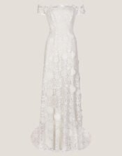 Clare Floral Embroidered Bardot Wedding Dress, Ivory (IVORY), large