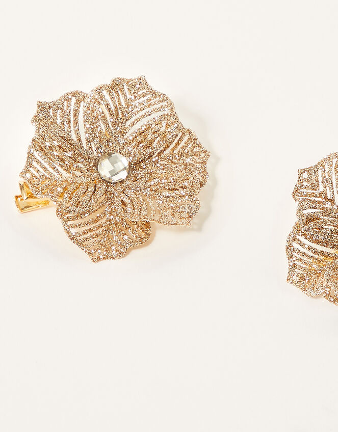 Glitter Flower Hair Clips, , large