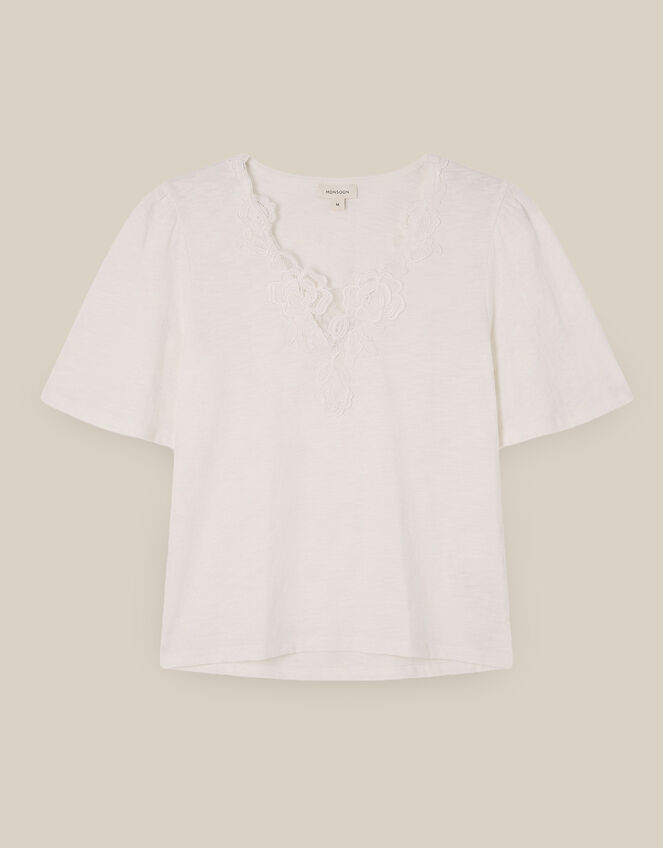 Layla V-Neck Lace Jersey Top Ivory