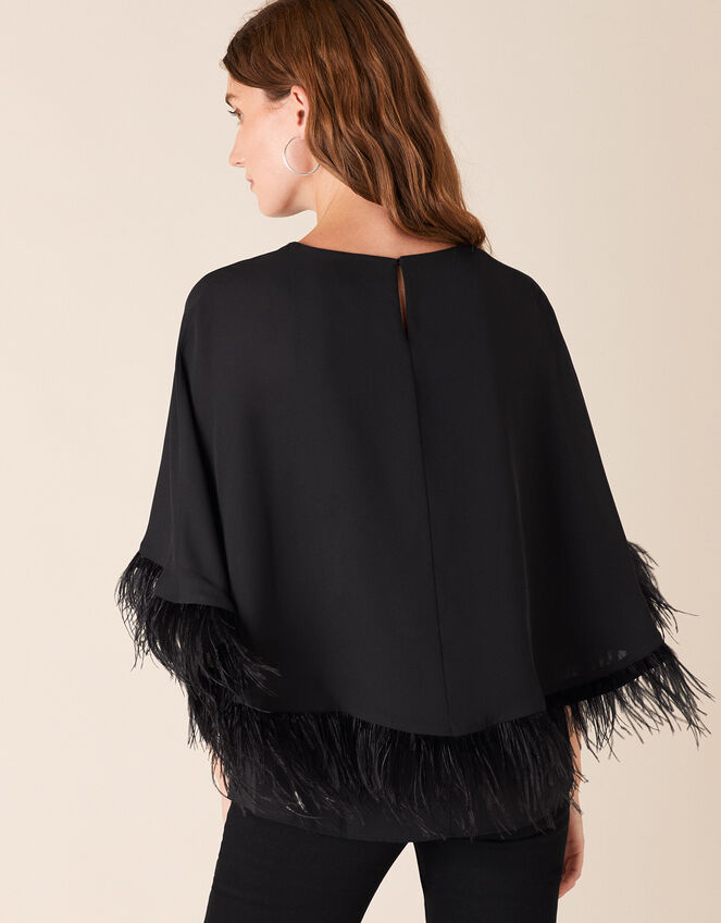 Fiammetta Feather Cape Top, Black (BLACK), large