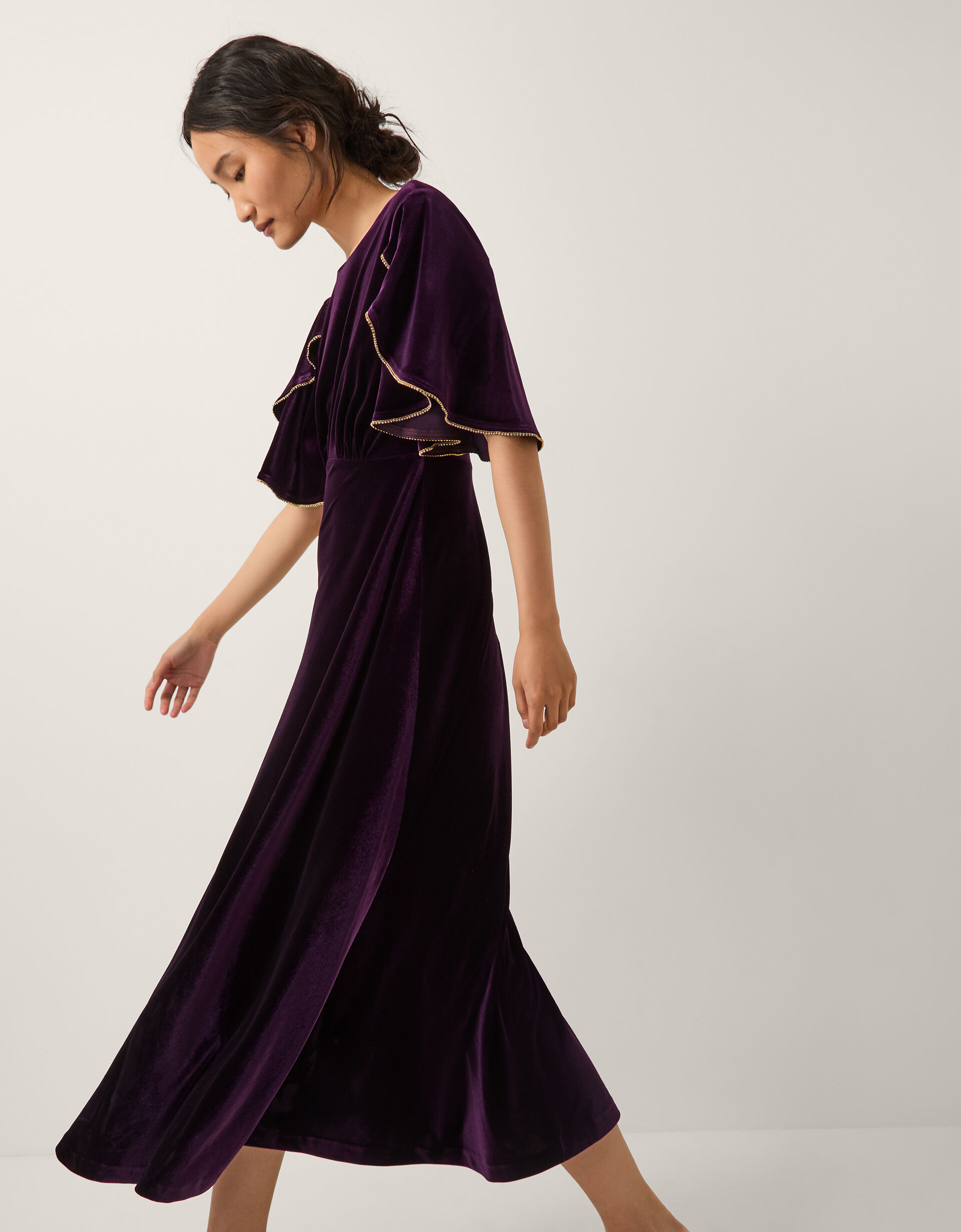 Cecelia Velvet Cape Midi Dress Purple