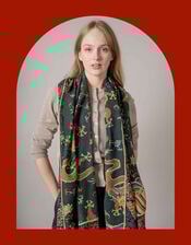 One Hundred Stars Dragon Print Wool Scarf, Green (GREEN), large