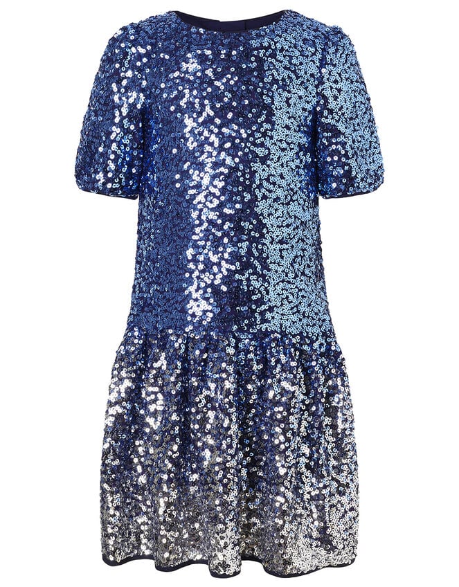 Ombre Sequin Drop Waist Dress, Blue (BLUE), large