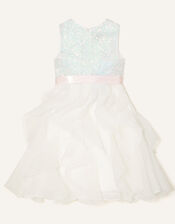 Cancan Sequin Ruffle Dress, Ivory (IVORY), large