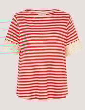 Sasha Stripe Linen Blend T-Shirt, Red (RED), large