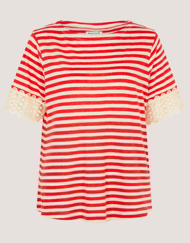 Sasha Stripe Linen Blend T-Shirt, Red (RED), large