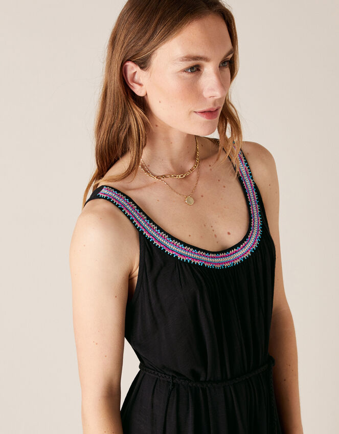 Embroidered Neck Jersey Dress in Black