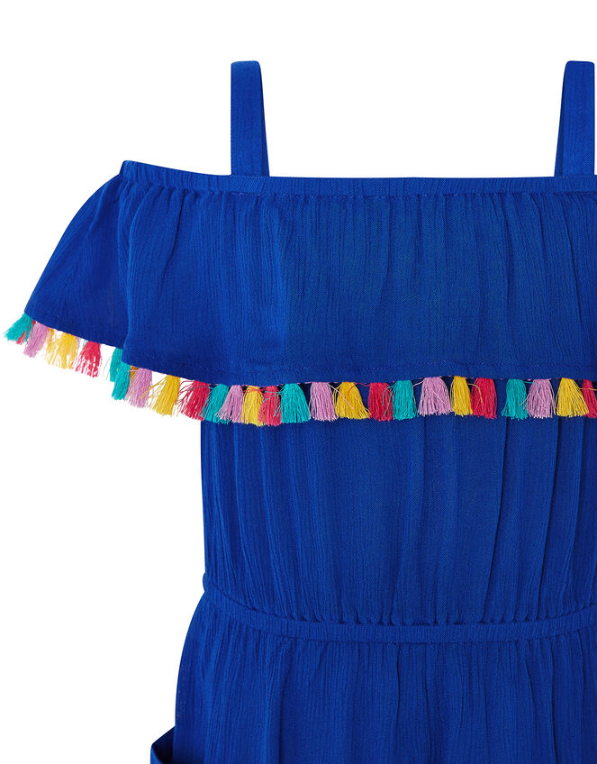 Marley Bardot Tassel Playsuit in LENZING™ ECOVERO™, Blue (BLUE), large