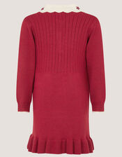 Baby Embroidered Cable Knit Dress, Red (BURGUNDY), large