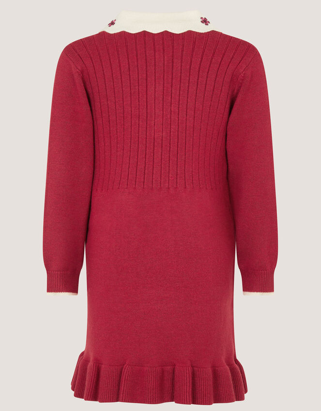 Baby Embroidered Cable Knit Dress, Red (BURGUNDY), large