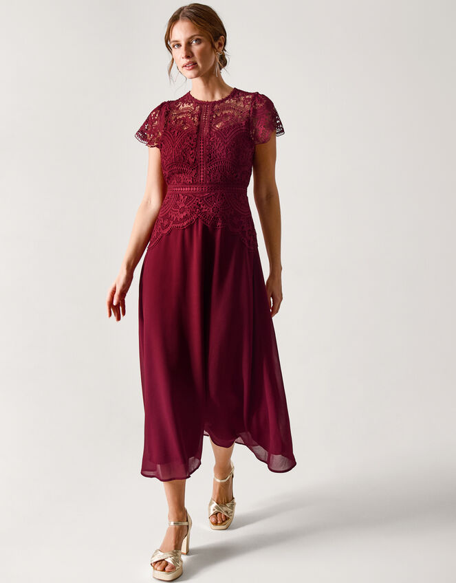 Monica Lace Midi Bridesmaid Dress, Red (BURGUNDY), large