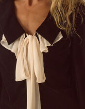 Anita Tie Neck Collar Velvet Top, Black (BLACK), large