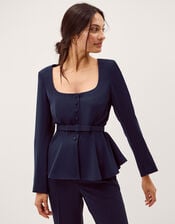 Erin Belted Peplum Jacket, Blue (NAVY), large
