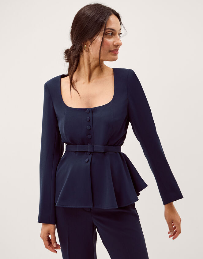 Erin Belted Peplum Jacket, Blue (NAVY), large