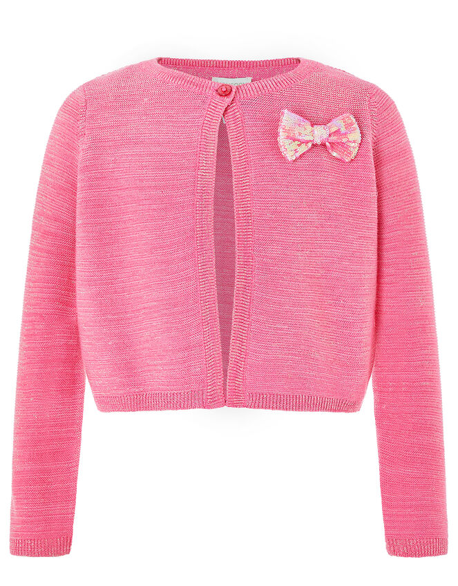 Penny Sparkle Knit Cardigan with Sequin Bow, Pink (PINK), large