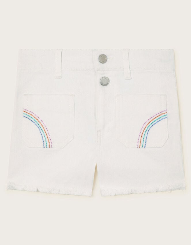Rainbow Denim Shorts, White (WHITE), large