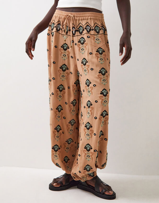 East Mimi Embroidered Balloon Trousers, Camel (BEIGE), large