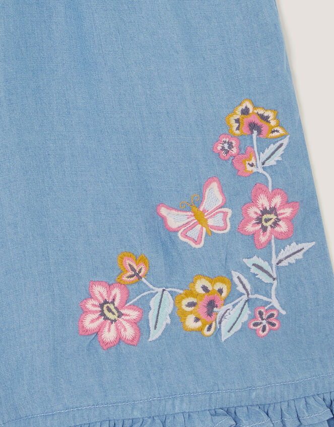 Floral Embroidered Wide Leg Trousers, Blue (BLUE), large