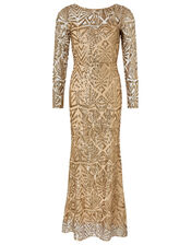 Carlita Sequin Maxi Dress, Gold (GOLD), large